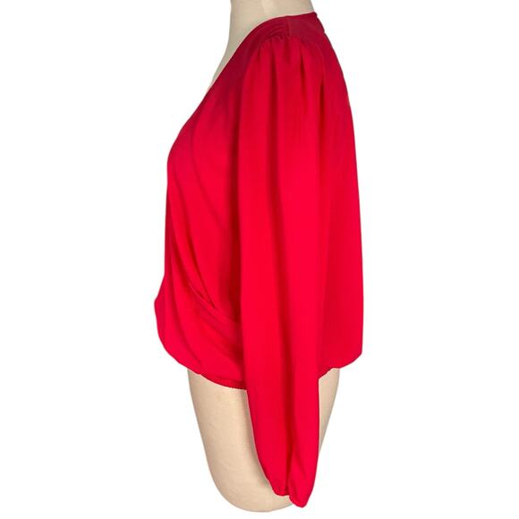 Lovers + Friends Fuchsia V-Neck Wrap Blouse Women’s Size Small Long Sleeve - Picture 4 of 9